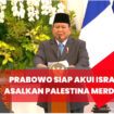 Presiden Prabowo Subianto menyatakan Indonesia siap menjalin hubungan diplomatik dengan Israel, dengan syarat berdiri negara Palestina, saat menggelar konferensi pers bersama Presiden Pracis, Emmanuel Macron, di Jakarta, Rabu 28 Mei 2025. Tangkap Layar Video Youtube@Official iNews