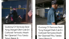 Tampak sekelompok orang pria dan wanita keluar dari pintu besi yang sudah disegel walikota Surabaya, terekam dalam video. Diduga kuat meski sudah disegel, pimpinan UD Sentosa Seal, Diana Jan Hwa dan Handy Soenar tetap mengoperasikan usahanya. Tangkap layar video Instagram,@info_surabaya