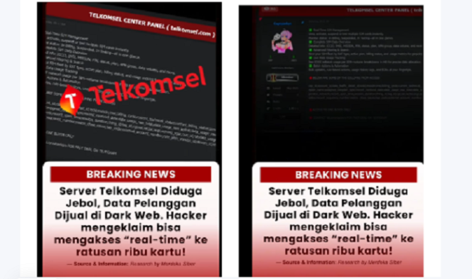 
					Video ringkas dugaan hacker (peretas) membobol server milik Telkomsel, lalu menjual data tersebut ke dark web (website gelap). Sejumlah data sangat penting, bisa disebut sebagai jantung usaha Telkomsel telah dibobol. Tangkap layar video Instagram@merdekasiber