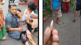 Sayati (45) korban peluru nyasar, saat dia sedang memanen kelor di kebun milik warga di dusun Semendung, desa Pasinan, Kecamatan Lekok, kabupaten Pasuruan. Insiden terjadi sekitar pukul 10.00 WIB, Selasa 27 Mei 2025. Tangkap layar video Instagram@Wartabromo