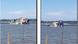 Detik-detik tenggelamnya kapal feri KMP Muhlisa di perairan teluk Balikpapan, terjadi Senin 5 Mei 2025. Tangkap layar video Instagram@ilp_newsantara