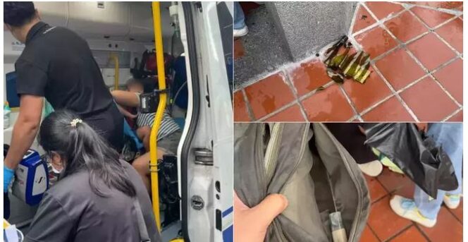 
					Kolase foto peristiwa penyerangan bocah Indonesia berusia 5 tahun yang dianiaya menggunakan botol minuman. Pelaku juga menyimpan pisau di dalam tas. (Mothership/DOK)