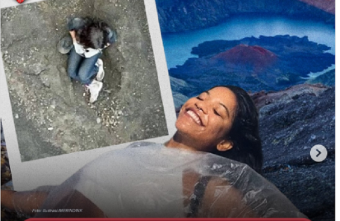 
					Juliana Marins, 27, pedaki gunung dari Brasil, mengalami kecelakaan terpeleset jatuh ke jurang sedalam 600 meter. Persitiwa terjadi saat ia mendaki gunung Rinjani, Jumat, 21 Juni 2025. Sayang, jiwanya tidak berhasil diselematkan. Instagram@merindink