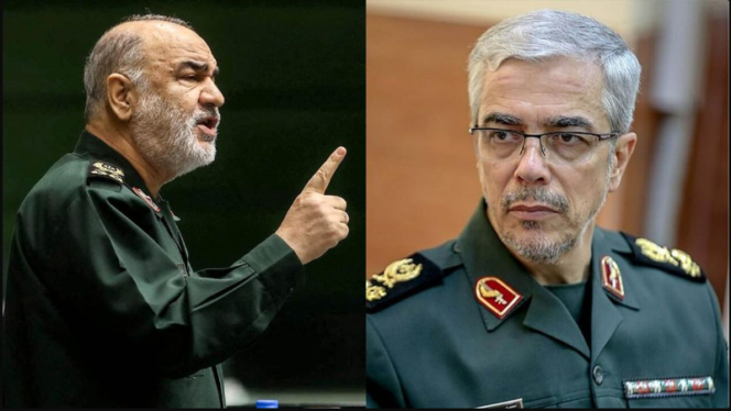 
					Dua jenderal utama pertahanan Iran tewas dalams erangan udara oleh pasukan jet Israel. Kedua jenderal itu masing-masing Hossein Salami Komandan Garda Revolusi Iran, dan Jenderal Mohammad Bagheri, komandan Tertinggi Iran. Foto: CNBC Indonesia