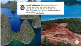 Mantan Menteri Kelautan, Susi Pujiastuti juga memohon kepada Presiden Prabowo Subianto untuk segera menghentikan eksploitasi tambang nikel di kawasan pulau-pulai di Raja Ampat, Papua. Instagram@ctd.insider