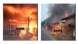 Serangan si jago merah menghabiskan sebuah lokasi usaha penjualan membel di Janti, Mojoagung, Jombang, Kamis 24 Juli 2025. Tangkap layar video Instagram@jombanginformasi_