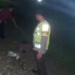 petugas memeriksa kondisi korban di lokasi kejadian