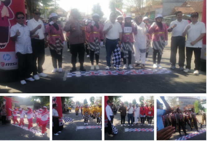 
					Camat, Danramil, kapolsek, serta kepala desa di lingkungan kecamatan Gudo, Jombang mengibarkan bendera start pemberangkat lomba gerek jalan, di depan lapangan desa Blimbing, Gudo, Rabu 27 Agustus 2025. Foto: Kredonews.com/ priyo suwarno