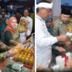 Bupati Jombang Warsubi bersama istri, Ny Yuliati Nugrahani yang juga Ketua Penggerak PKK, tengah mengamit produk-produks UMKM Jombang  pada acara Gelar Potensi Desa dan Pasar Rakyat Kecamatan Bandarkedungmulyo di Lapangan Kecamatan Bandarkedungmulyo, pada Rabu, 20 Agustus 2025. Foto: Diskominfo Jombang