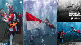 Gubernur Maluku Utara, Sherley Tjoanda melakukan aksi pengibaran bendera Merah Putih di di dasar laut Sulamadaha, Kota Ternate, dalam rangka memperingati Hari Ulang Tahun ke-80 Kemerdekaan Republik Indonesia pada 17 Agustus 2025. Foto: Instagram@s_tjo