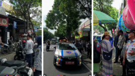 Polsek Jombang berkolaborasi dengan Satpol PP melakukan penertiban lalu lintas dan pedagangf di pinggir jalur karnaval yang akan dilaksanakan, Sabtu 23 Agustus 2025. Foto: Instagram@jombangkab.com