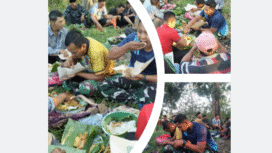 Suasan guyub ketiak warga dan personel TMMD 125 Ngusikan, melaksanakan tasyakuran tumpeng di sebuah punden desa Kromong, mengawali aktivitas pembangunan desa setempat, Sabtu 9 Agustus 2025. Foto: Diskominfo Jombang