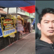 Karangan bunga tanda duka cita di rumah mendiang kepala cabang pembantu BRI Jakarta, Muhammad Ilham Pradipta. Foto: kolase