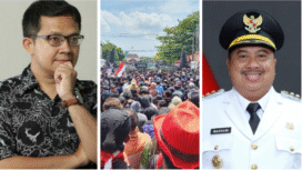 (Kiri) Dosen GUM dan pengamata Agung Baskoro, (Tengah) Gerakan massa di Pati, (Kiri) Bupati Jombang. Foto: Kolase 