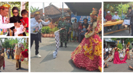 Danramil Gudo, Jombang Lettu Sahroni mengibarkan bendera start, acara karnaval di desa Mejoyolosari, Gudo Jombang, Minggu 24 Agustus 2025. Foto: kredonews.com/ priyo suwarno
