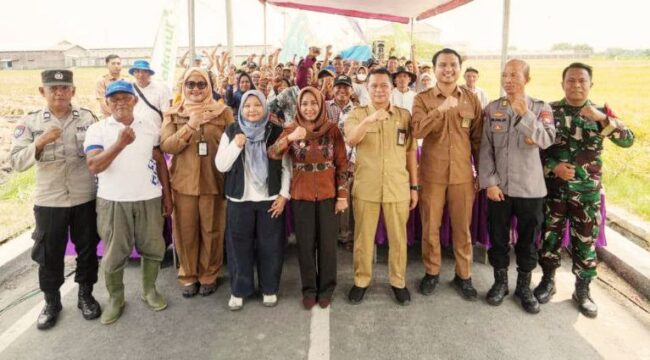 Wali Kota Mojokerto Ika Puspitasari, bersama para petani melaksanakan Panen Raya Padi di Kelurahan Gunung Gedangan, Kecamatan Magersari. (Dok.Humas)