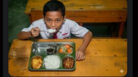Ilustrasi siswa makan menu MBG, Sumber Art AI