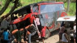Delapan penumpang meninggal dunia,akibat rem blong, bus pariwisata PO IND'S 88 mengangkut 52 penumpang rombongan karyawan Rumah Sakit Bina Sehat (RSBS) Jember, mengalami kecelakaan di jalur Bromo lewat Probolinggi, Minggu sore, 14 September 2025. Foto: oposisicerdas.com