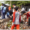 Pelajar sekolah, organisasi pemuda, ASN, warga masyarakat, TNI dan Polri terlibat  membersihkan sampah di area Dam Jetis, Mojoagung, Jombang, untuk memperingati dan merayakan World Cleanup Daya 2025, Sabtu 20 September 2025. Foto: Diskominfo Pemkab Jombang