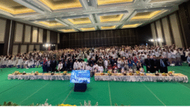 Sebanyak 559 anak yatim piatu dari Gresik dan Surabaya, berdoa bersama untuk PT Dharma Lautan Utama (DLU). Doa dipanjatkan bersama para petinggi DLU dipimpin DR KH Moh Qosim, di Aston Hotel Gresik, Kamis, 18 Sewptember 2025. Foto: Dok/ PT DLU