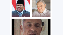 (Searah Jarum Jam): Presiden Prabowo Subianto, George Soros, Angelo Giuliano. Foto: Instagram@rmol.id