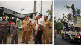 Satpol PP Pemkab Jombang melakukan penertiban pemasangan kabel Wifi dan kabel-kebal lain yang mengganggu keamanan di jalanan. Operasi penertiban dilakukan di kecamatan Kabuh, Mengaluh dan Gudo, Selasa, 16 September 2025. Foto: Dinas Kominfo Jombang