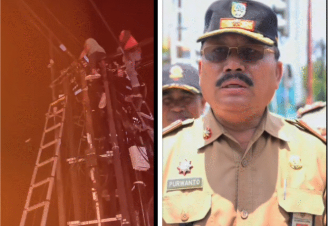 
					Satpol PP Jombang melanjukkan oerasi penertiban kabel-kabel WIFI yang diianstalasi secara serampangan dan menggangu keselamatan masyarakat. (Kanan) Operasi penertiban Senin, 30 September 2025, hingga pukul 21.00 WIB. (kiri) Asisten I Setkab Jombang, merangkap PLT  Kapala Satpol OO Drs Pureanto. MKP.  Foto: video tiktok@gempoer
