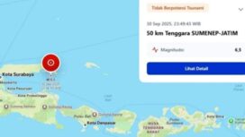 Lokasi Gempa Sumenep, Madura, Jawa Timur, pada Selasa (30/9/2025) tengah malam (Foto: BMKG)