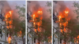 Kebakaran terjadi di Hunian Pekerja Konstruksi (HPK) 1A Tower 14 di kawasan pembangunan Ibu Kota Nusantara (IKN) pada Rabu, 1 Oktober 2025 sekitar pukul 17.00 WITA. Api muncul dari lantai 4 bangunan dan dengan cepat menyebar merambat ke seluruh bagian gedung. Foto: tangkap layar video Instagram@kaltimtimes