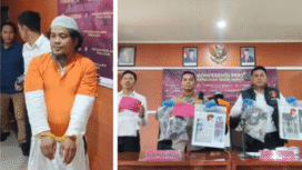 Kapolres Maros AKBP Douglas Mahendrajaya, mengadakan konferensi pers, 30 September 2025 lalu, Setelah menangkap pelaku berinisial MD, 47, tersangka pelaku pembakaran tiga masjid berbeda di Sulawesi. Foto: kolase