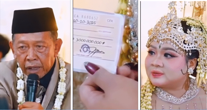 
					Pernikahan beda usia 40 tahun, terjadi di warga Desa Jeruk, Kecamatan Bandar, Pacitan. Seorang kakek asal Karanganyar, Jawa Tengah, Tarman (74), menikahi Shela Arika (24), dengan mahar seperangkat alat sholat dan cek senilai Rp 3 miliar, pada Rabu malam., 8 Oktober 2025. Ternyata Tarman kabur membawa mtoro milik keluarga Shela Arika. Kasus ini menjadi urusan polisi. Foto: tangkap layar video Instagram@fakta_indo