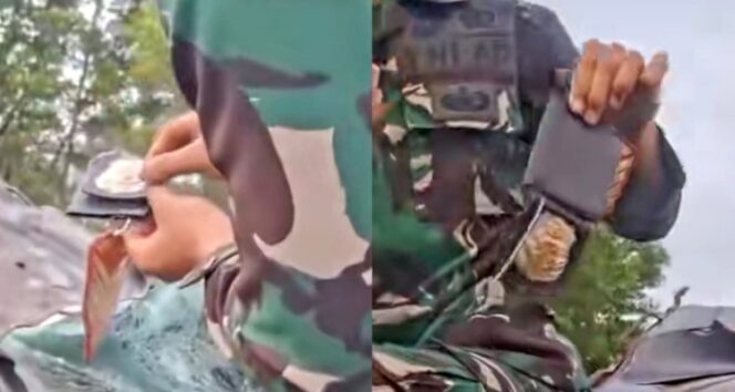 
					Tangkapan layar video amatir temuan lencana Polri dalam mobil kecelakaan yang membawa sejumlah tas berisi ekstasi. (TikTok/CNR_24)