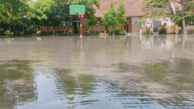 Beginilah suasana air meluber di halaman SMPN2 Ploso, Jombang, selain masuk halaman. setidaknya lima kelas sudah terendam banjir sejak Rabu dan kamis, 19-20 Nove,ber 2025. Foto: Istimewa