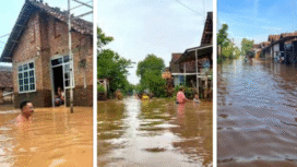 Hujan deras selama 12 jam di kawasasn Jombag, menyebabkan beberapa titik banjir dengan kedalaman hingga 1,5 meter, 10 November 2035. Tititk banjir tertinggi ada di wilayah desa kademangan, Mojoagung, Foto: kolase/detik/ bhirawa,/berita jatim