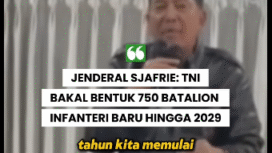 Menteri Pertahanan Sjafrie Sjamsoeddin berpidato tentang rencana penambahan pasukan keamanan di Indonesia, hingga 2029 akan menambah 750 batalyon dari jumlah yang ada sekarangf 120 batalyon. Foto: Instagram@kumparan