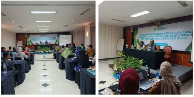 
					Direktorat Pelayanan Kesehatan Kelompok Rentan Kementerian Kesehatan Republik Indonesia melalui Tim Kerja Pelayanan Kesehatan Kelompok Rentan melaksanakan pertemuan Pendampingan Penguatan Dukungan Awal Psikologis Klinis dan Evaluasi Peer Support dan Dukungan Awal Psikologi Klinis Kamis (20/11) di Hotel Yusro Jombang. Foto: jombangkab.go.id