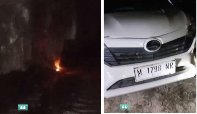 
					(Kiri) Api masih menyala pada tubuh korban, pada saat warga desa Lesong, kecamatan Batumarmar, mengetahui kejadian itu, sekitar vpukul 22.00 WIB, Kamis malam 6 November 2025. Foto: Instagram@pamekasanterkini