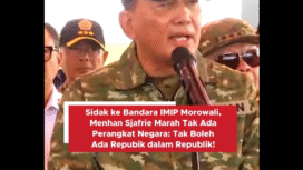 Rekaman isi pidato Menhan Sjafrie Sjamsudin setelah menyaksikan latihan terjun TNI di Mowowati, Sulawesi Tengah, Kamis, 20 November 2024. Disitu terungkap bahwa operasional Bandara IMIP tapan kehadirian otoritas negara. Foto: Instagram@officialisnewstv1
