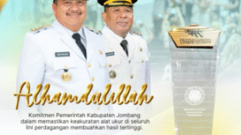 Pemkab Jombang mendapatkan penghargaan tertinggi dari Menteri Perdagangan terkait dengan Bulan Konsumen, sebagai  Daerah Tertib Ukur Tingkat Nasional Tahun 2024. Foto: Dikominfo Pemkab Jombang