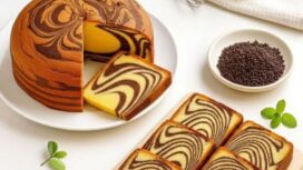 Bolu macan berasal dari Bangka Belitung dan sering disebut juga marmer cake karena motif belangnya. Foto.ig@dapursaturasa