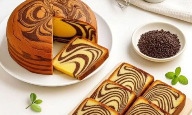 
					Bolu macan berasal dari Bangka Belitung dan sering disebut juga marmer cake karena motif belangnya. Foto.ig@dapursaturasa