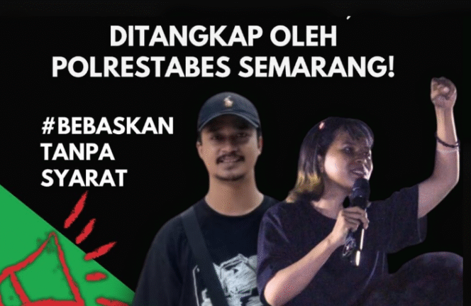 
					Dua orang aktivis asal Jawa Tengah, Adetya Pramandira (staf WALHI Jawa Tengah) dan Fathul Munif (Aksi Kamisan Semarang) kali ditangkap oleh aparat kepolisian secara semena-mena atau arbitrary arrest terhadap keduanya terjadi pada sekitar 6.45 WIB di Semarang, 26 November 2025. Foto: jaringnusa.id