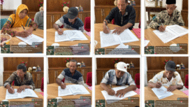 Delapan warga telah membubuhkan tanda tangan Akte Jual Beli (AJB) tanah untuk lokasi pembangunan Sekolah Rakyat di Tunggorono, Jombang. Mereka telahj menandantangani akte di kantor Notaris Cuti iriani SJ, M.Kn. Foto: Kredonews.com/ elok apriyanto