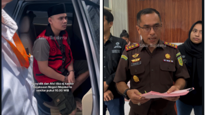 
					Kasus pembunuhan diserta mutilasi dengan korban Riara Angela Saraswati, 25, yang jasadnya dibuang hutan Pacet-Cangar memasuki babak baru dilimpahkan ke Kejaksaan Mojokerto. (Kiri) Maulana Alvi, 24, tersangka, (Kanan) Kejari Mojokerto Fauzi SH. Foto: Instagram@kabarmojokerto.id