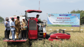 Ilustrasi alat panen Combine Harrvester MAXXII Nimo 110. Alat ini seharusnya dipergunakan untuk gabungan kelompok tani (Gapoktan) desan Sumbersari, Jombang, malah didigga diperjual kepada warganya. Foto: Kredonews.com/elok apriyanto