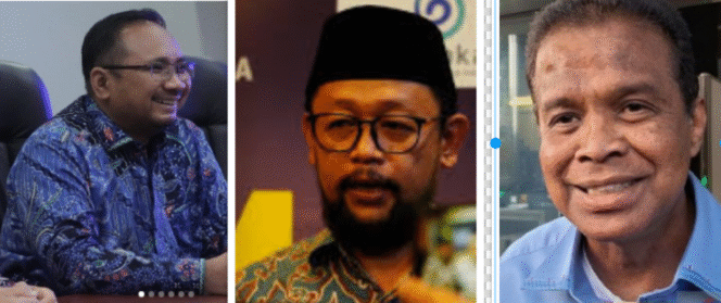 
					KPK ungkap lebih rinci keterlibatan tiga orang ini dalam kasus dugaan penyelewengan kuota haji 2023-2024 yang menmyebabkan kerugian negara Rp 1 triliun. (Kiri ke kanan) Yaqut Cholil Qoumas mantan Menteri Agama, Ishfah Abidal Aziz alias Gus Alex staf khusus Menteri Agama, dan Fuad Hasan Masyhur pemilik biro penyelenggara haji Maktour. Foto: kolase/ net