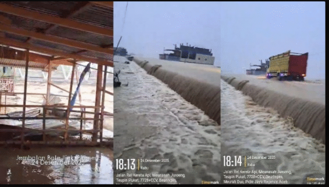 
					Hujan turun lagi di kawasan Aceh, menyebabkan wilayah kabupaten Aceh Pidie, terjadi banjir bandang, sekitar pukul 17.00 WIB, Rabu, 24 Desember 2025. Foto: habadaily.com