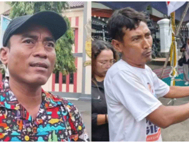 Dua tokoh kabupaten Pati, Jawa Tengah, Supriyono alias Botok dan Teguh Istiyanto pimpinan Aliansi Masyarakat Pati Bersatu (AMPB) saat menghadapi pengadilan di PN Pati. Mereka dituduh melakikan pemblokorain jalan Pati-Juwana 28 Oktober 2025. Mereka adalah tokoh yang berhasil menggerakan 150.00 orang untuk aksi demo melawan Sudewo, bupati Pati. Foto_suaramuda.net
