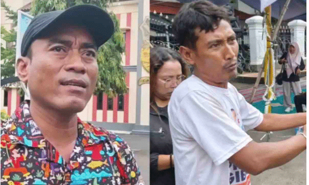 Dua tokoh kabupaten Pati, Jawa Tengah, Supriyono alias Botok dan Teguh Istiyanto pimpinan Aliansi Masyarakat Pati Bersatu (AMPB) saat menghadapi pengadilan di PN Pati. Mereka dituduh melakikan pemblokorain jalan Pati-Juwana 28 Oktober 2025. Mereka adalah tokoh yang berhasil menggerakan 150.00 orang untuk aksi demo melawan Sudewo, bupati Pati. Foto_suaramuda.net