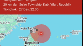 Gempa berkekuatan 6.7 - 7.0 SR (Magnetudo) menguncang Taiwan Timur Laut, Sabtu 27 Desember 2025. Tidak ada laporan adanya korban. Foto: Ist